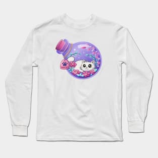 Cute White Cat Magic Potion With Flowers Long Sleeve T-Shirt